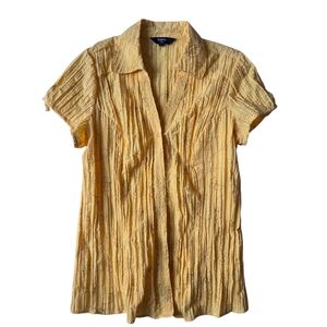 Reitmans Embroided Crimped Yellow Button Down Shirt 19.5in P2P